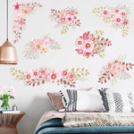 sticker mural adhésif fleurs aquarellées rose rouge jaune marron vert moderne chambre salon