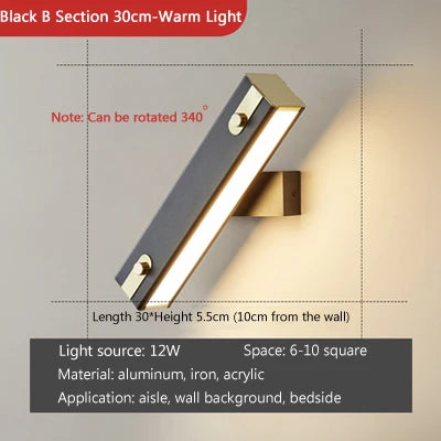 applique murale moderne or noir blanc pivotante 340 degrés minimaliste aluminium fer translucent