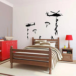 sticker mural hélicoptère parachutistes noir adhésif chambre ado minimalisteintérieur decoration auto colle