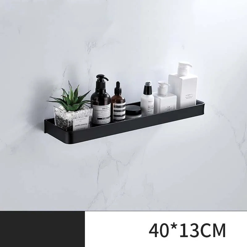 étagère salle bain double niveau murale alliage aluminium noir lisse moderne serviettes pots crèmes