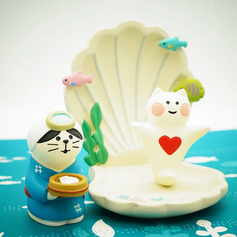 figurines animaux coquilles poissons deco maison enfantin cartoon blanc bleu vert