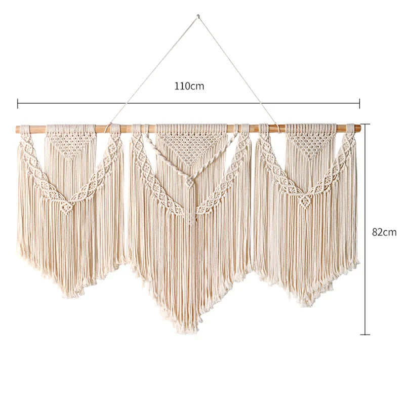 tapisserie macramé bohème géométrique franges bois opaque décoration mariage coton lavage main