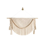 tapisserie macramé franges pompons bohème tapisserie murale coton beige clair opaque moderne chambre salon