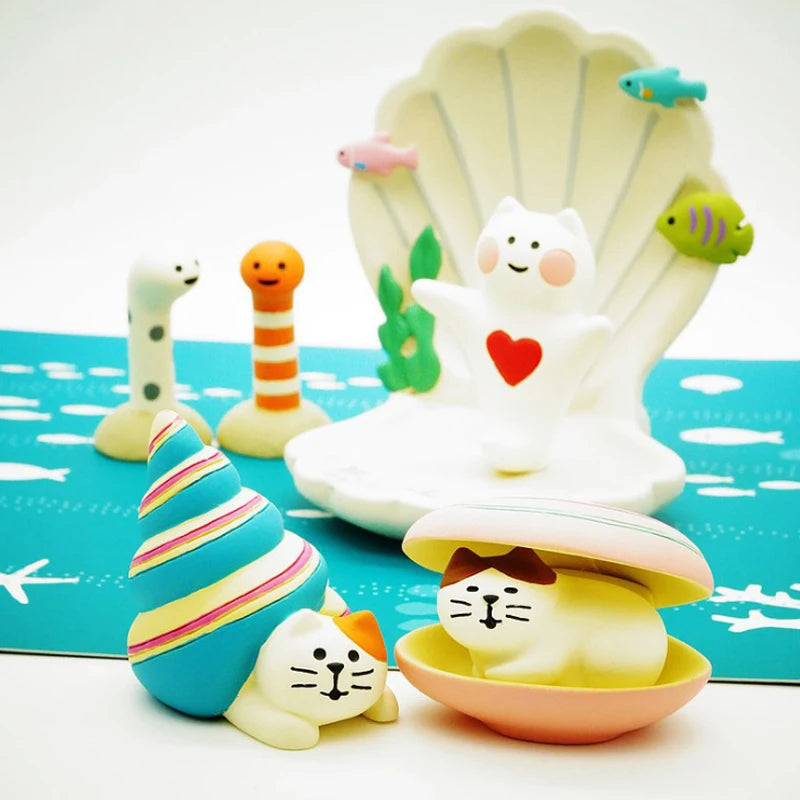 figurines animaux coquilles poissons deco maison enfantin cartoon blanc bleu vert