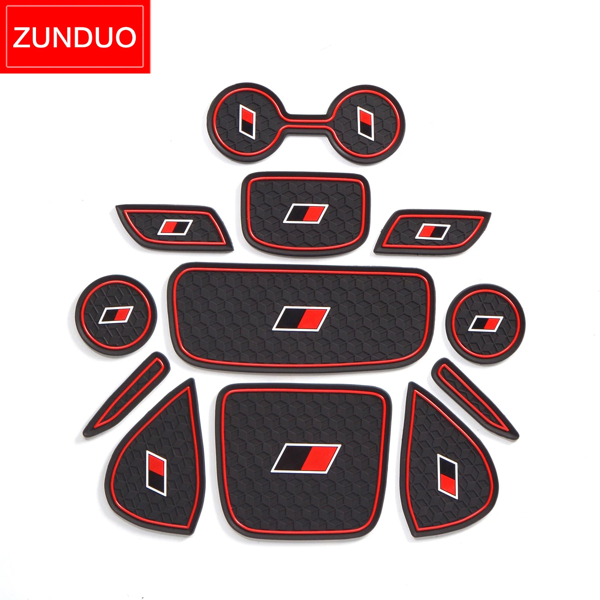 porte verre voiture sport adhésif noir rouge hexagone logo tapis coupe antidérapant pvc