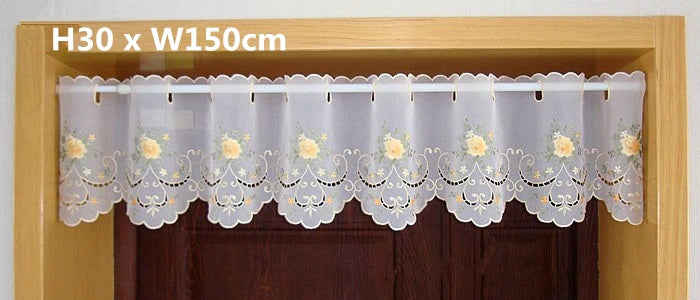 rideau blanc brodé fleurs or transparent classique fenêtre H30 W150 H90 W150 H75 W150