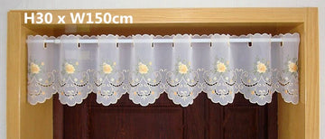 rideau blanc brodé fleurs or transparent classique fenêtre H30 W150 H90 W150 H75 W150
