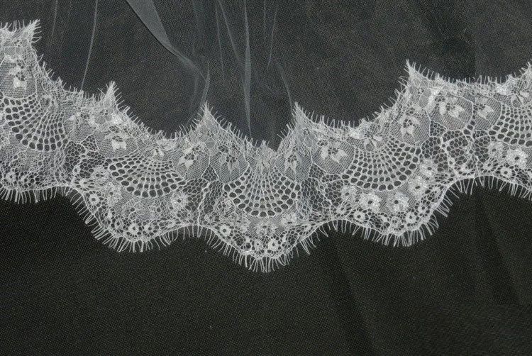 voile mariée double couche tulle dentelle motifs floraux classique romantique blanc ivoire tringle métallique