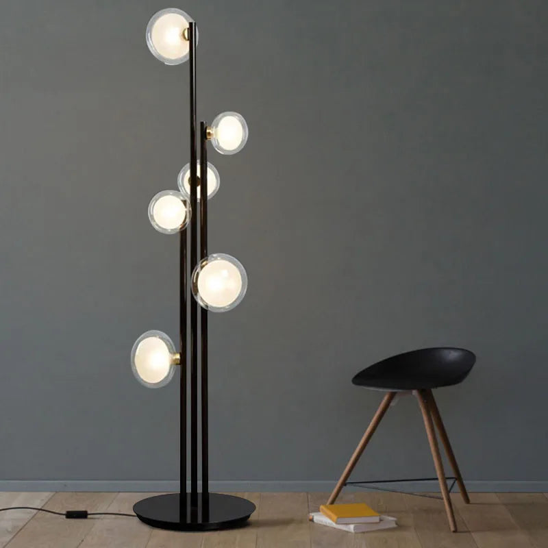 lampe sol moderne boule verre translucide noir led 11w 15m² éclairage chambre(toucher on/off)