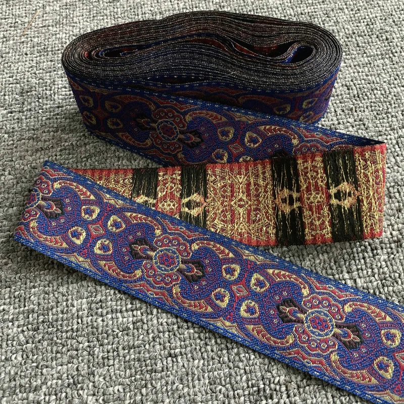 ruban decoratif polyester geometrique bleu rouge or vert classique eleve 10 yards largeur 2inch
