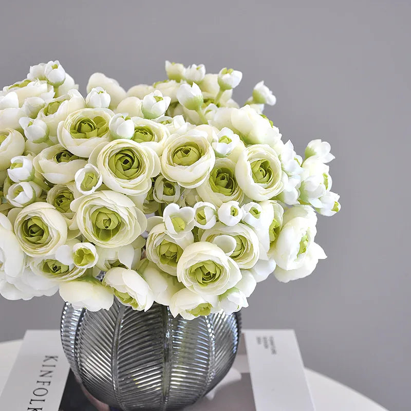bouquet fleurs artificielles soie rose blanc vert clair moderne élégant décoration intérieur noël mariage