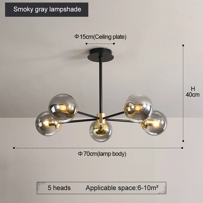 suspension lumineuse moderne boules sphériques translucides noir doré led echangement facile