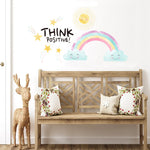 Stickers adhésifs murals dessin animé arc ciel soleil multicolore chambre enfants pastel cartoon