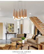 suspension lumineuse bois naturel moderne 12 têtes 90v 260v minimaliste