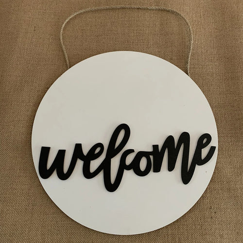 décoration intérieure panneau bienvenue hello lettres 3d bois noir blanc minimaliste cordelette porte rond