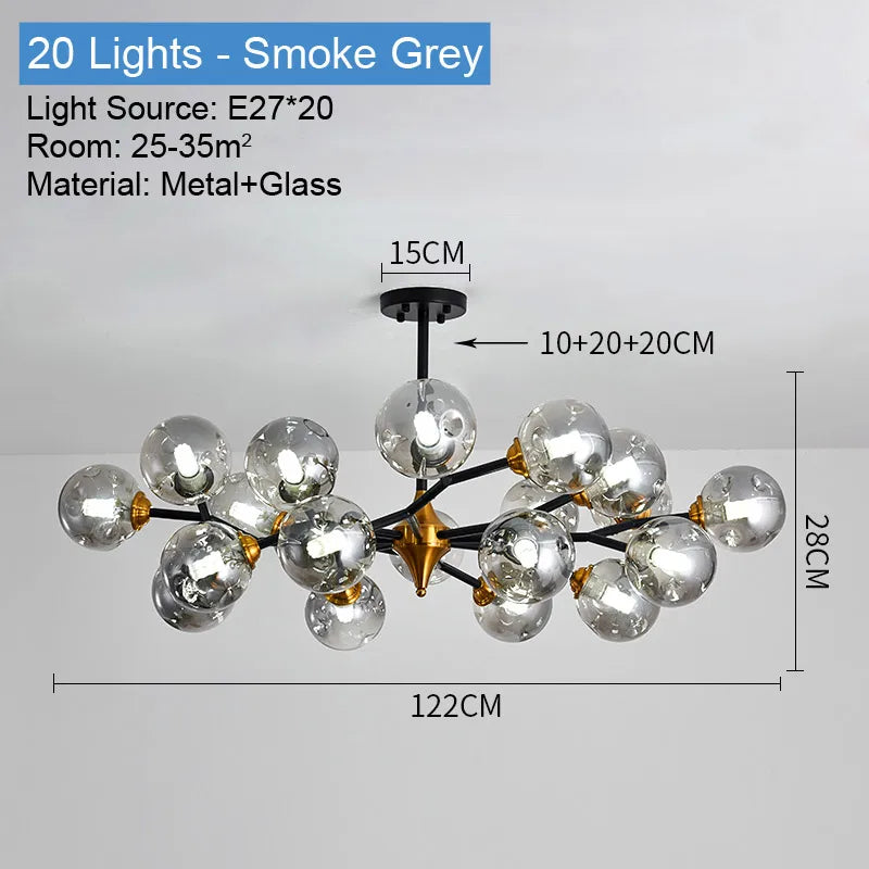 lustre led moderne sphères translucides noir doré bubble light semi encastrée(touches)