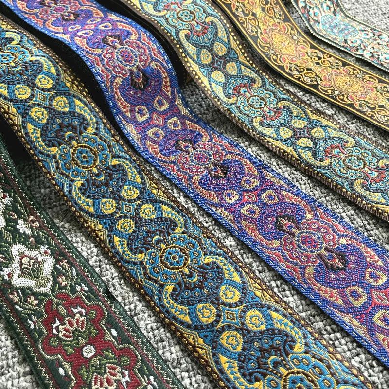 ruban decoratif polyester geometrique bleu rouge or vert classique eleve 10 yards largeur 2inch