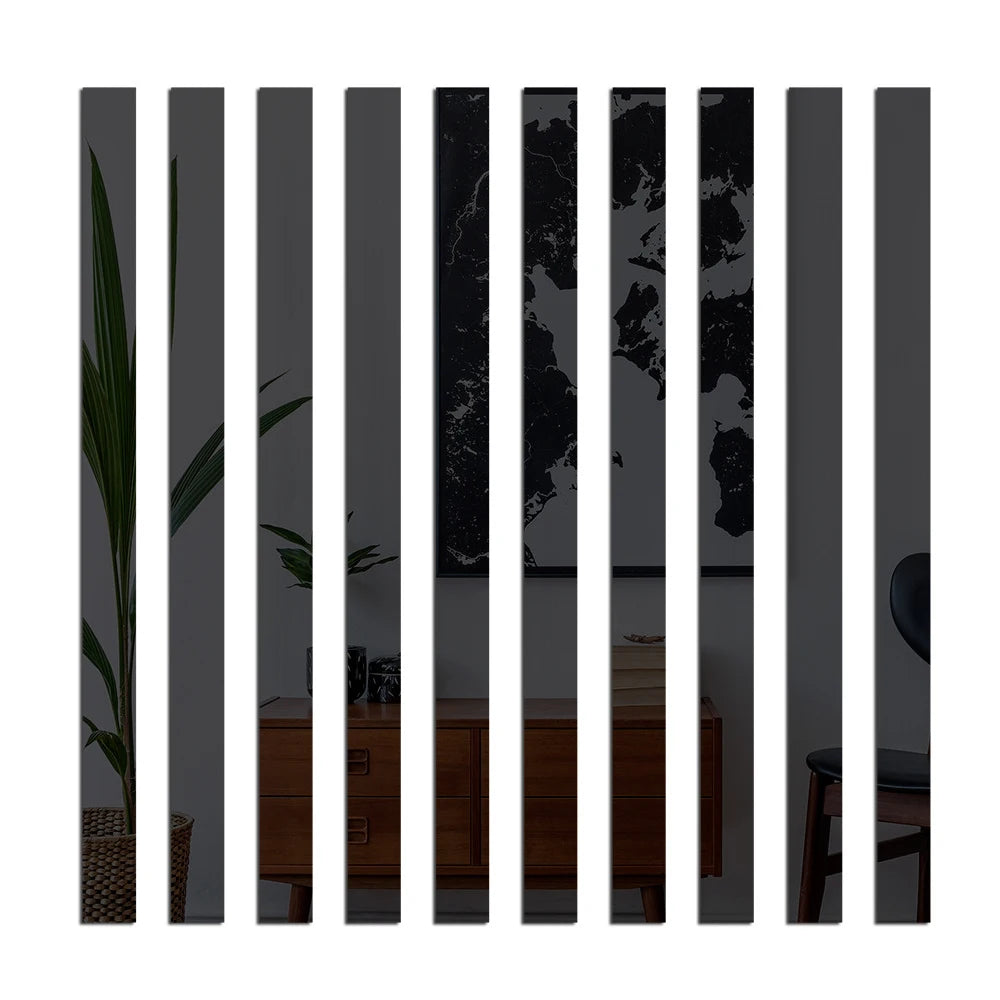 stickers muraux miroir moderne rayures verticales blanc noir gris doré minimaliste