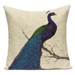 housse coussin carrée décorative motif paon bleu vert violet canapé salon moderne