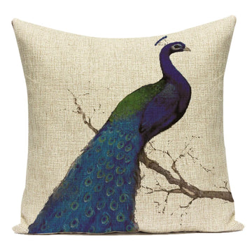 housse coussin carrée décorative motif paon bleu vert violet canapé salon moderne