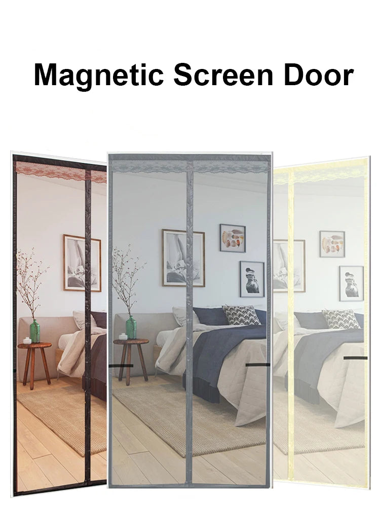 rideau porte magnétique anti moustiques polyester gris clair noir moderne aimants fixe auto agrippante