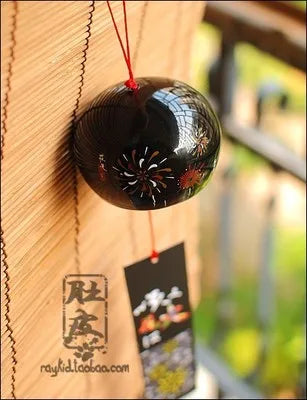 carillon vent japonais céramique décorations murales cloches traditionnelles motifs fleurs rouges noires