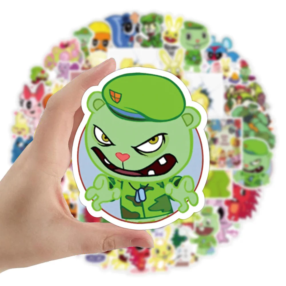 sticker cartoon happy tree friends autocollant dessin animé visage souriant adhésif vinyle étanche pvc