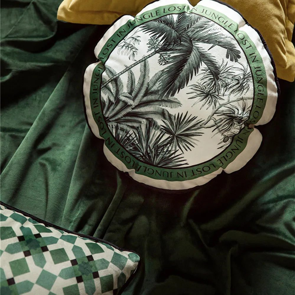 coussins décoratifs serviettes tables motifs géométriques végétaux classiques vert blanc casa