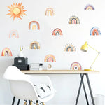 sticker mural arc ciel soleil boho multicolore adhésif chambre enfant décoration maison