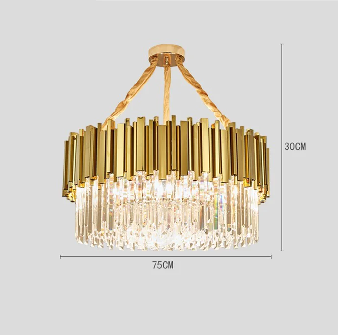 Suspension lumineuse moderne dorée pendants transparents barres rayonnantes salon élégant