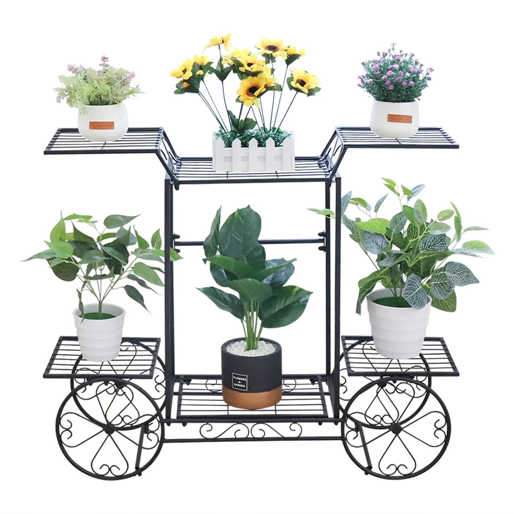 chariot fleurs métal forgé vintage niveaux pots succulentes plantes moyennesextérieur decoration noir