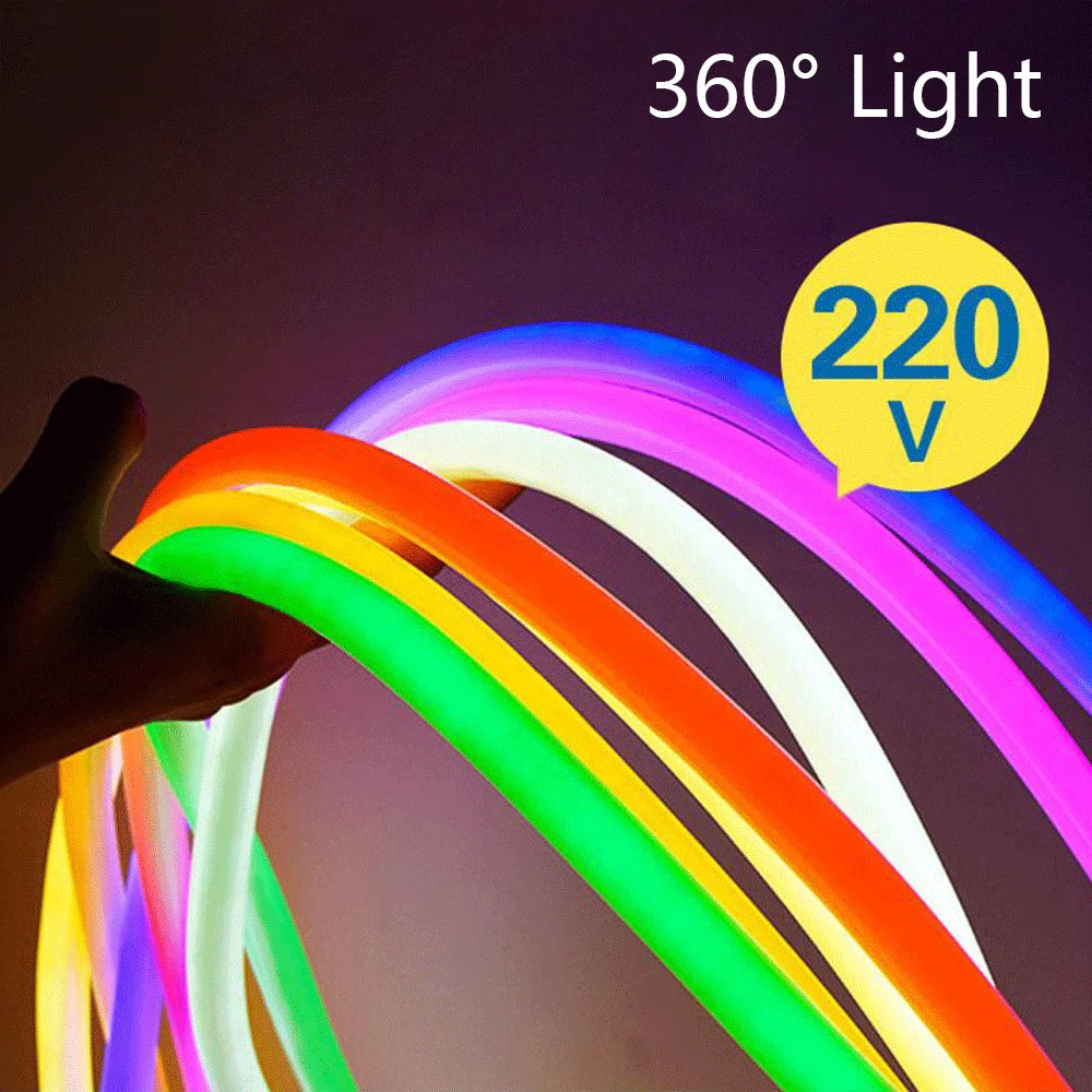 Bande lumineuse néon LED flexible 220V installée en contour de miroir