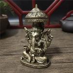 statue ganesha dorée résine ornements complexes décoration intérieure artisanale traditionnelle bouddhiste éléphant multiple bras