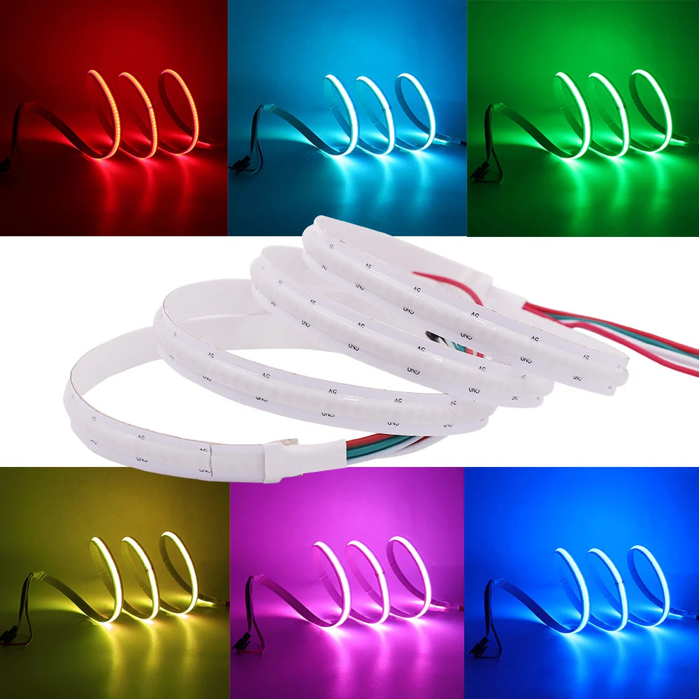 ruban led cob rgb multicolore adhésif moderne ligne lumineuse continue salon 5v 332 leds/m