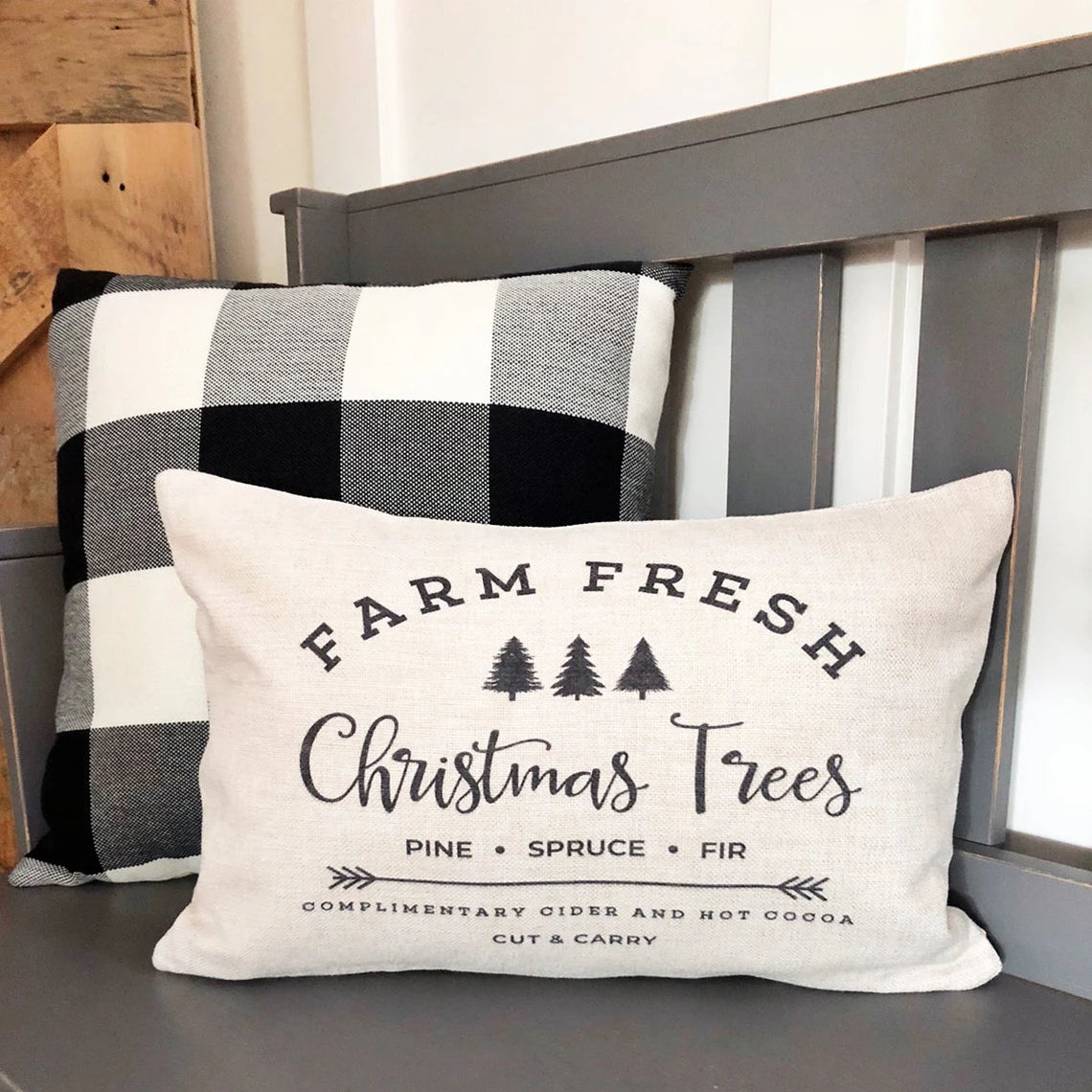 housse coussin carré nordique impression arbre rustique décoration noël 45x45 farmhouse
