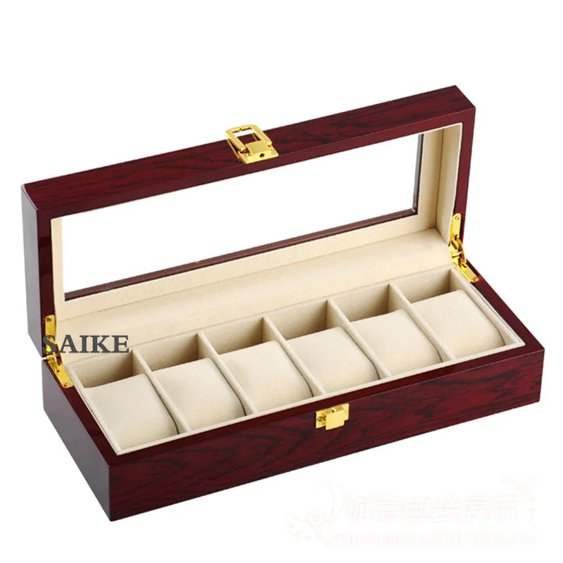 boîte montres rouge foncé bois velours classique cadenas doré places montres