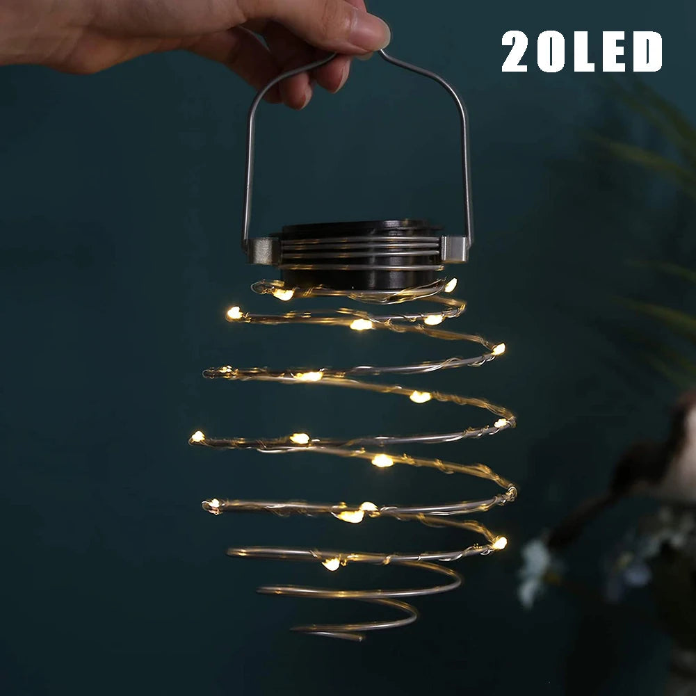 guirlande lumineuse solaire spirale moderne noire argentée extérieure led patio jardin