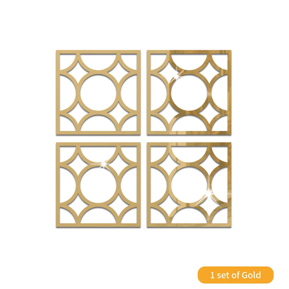 panneaux décoratifs miroirs or argent blanc géométriques modernes autocollants 15cm 20cm surfaces lisses auto