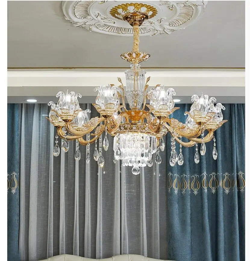 lustre cristal doré pendeloques floraux baroque chambre salon decoration française