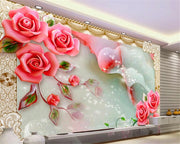 décoration murale 3d fleurs roses éléments floraux romantique abstrait doré