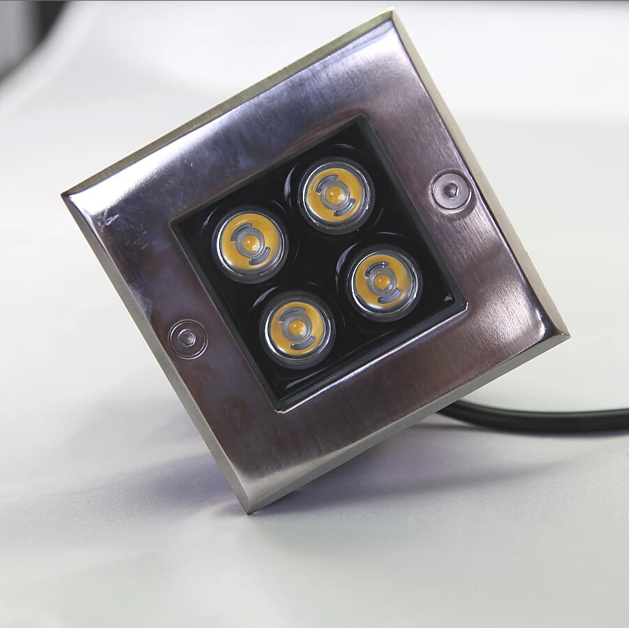 lampe led souterraine ip68 4w argentée moderne câble noirextérieur jardin chemin