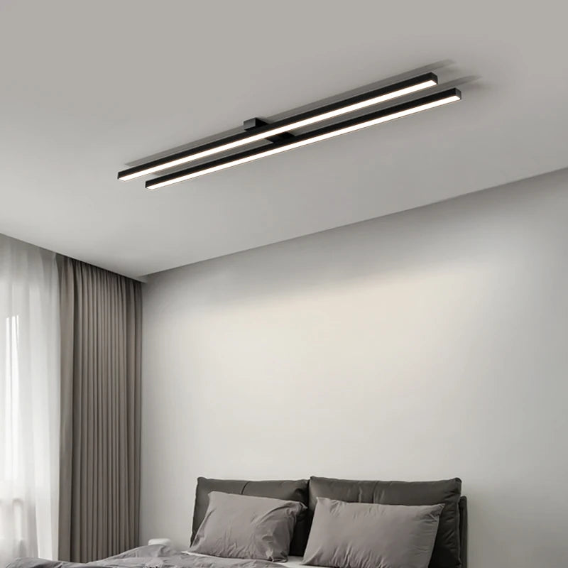 plafonnier led moderne noir minimaliste luminaire salon cuisine chambre métal acrylique linéaire
