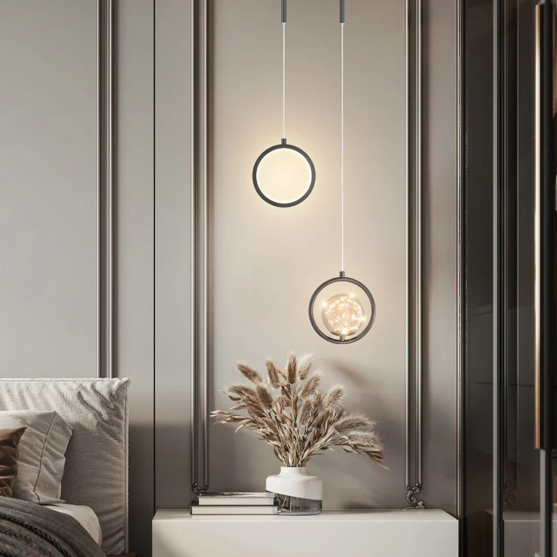 suspension lumineuse led moderne minimaliste noir blanc fixée câble haute qualité verre transparent chambre