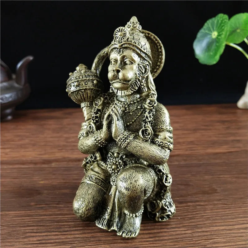 statue hanuman dieu singe bronze details sculptés decoration religieuse traditionnelle hindoue massue ornée
