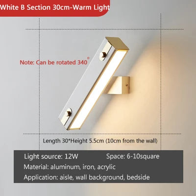 applique murale moderne or noir blanc pivotante 340 degrés minimaliste aluminium fer translucent