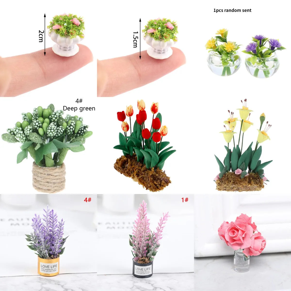 miniature fleur artificielle plante verte pot transparent décoration maison poupée douzaine