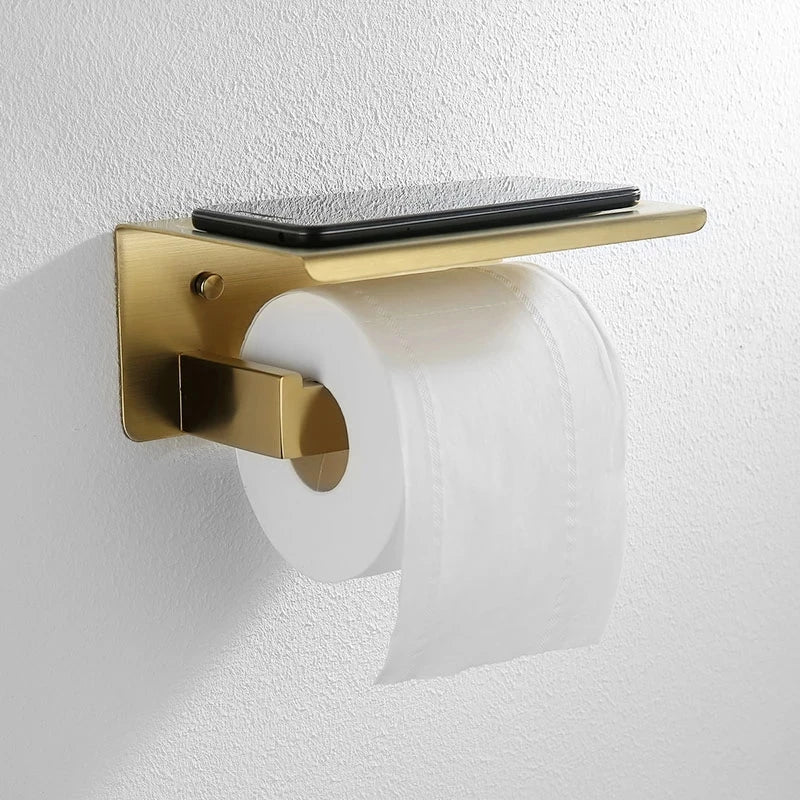 accessoires salle bain doré moderne porte serviettes papier toilette tablette minimaliste