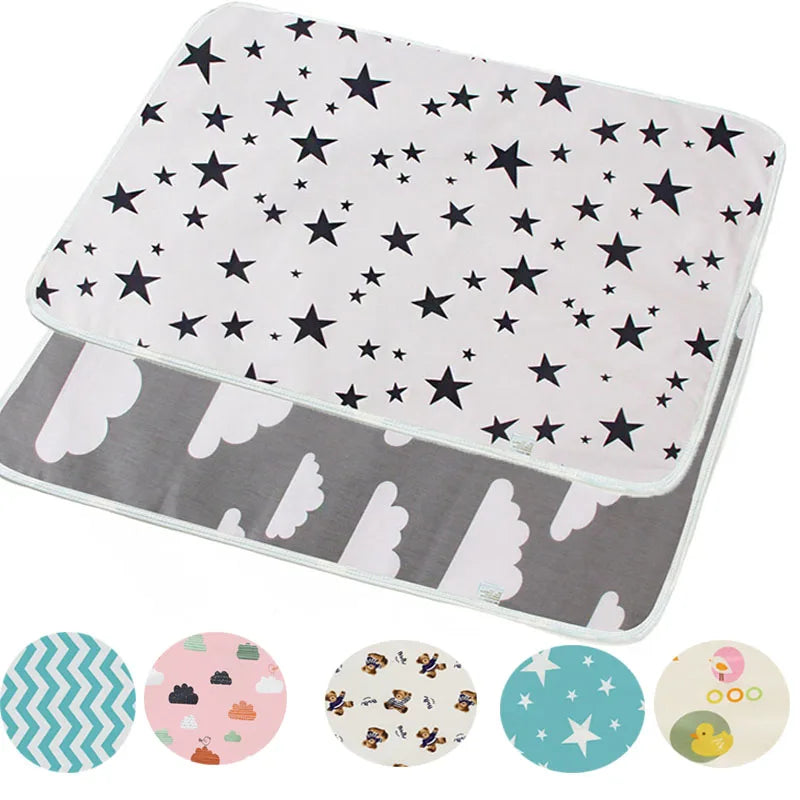tapis imperméable bébé étoiles nuages animaux moderne turquoise gris blanc