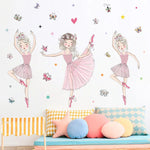Stickers muraux danseuses tutu papillons coeurs couleurs vives illustration cartoon adhésif chambre enfant decoration