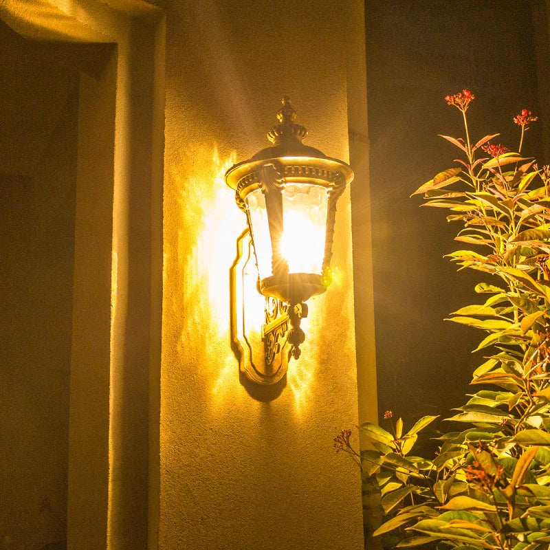lampe murale classique ornements dorés transparente étanche bronze noir aluminium